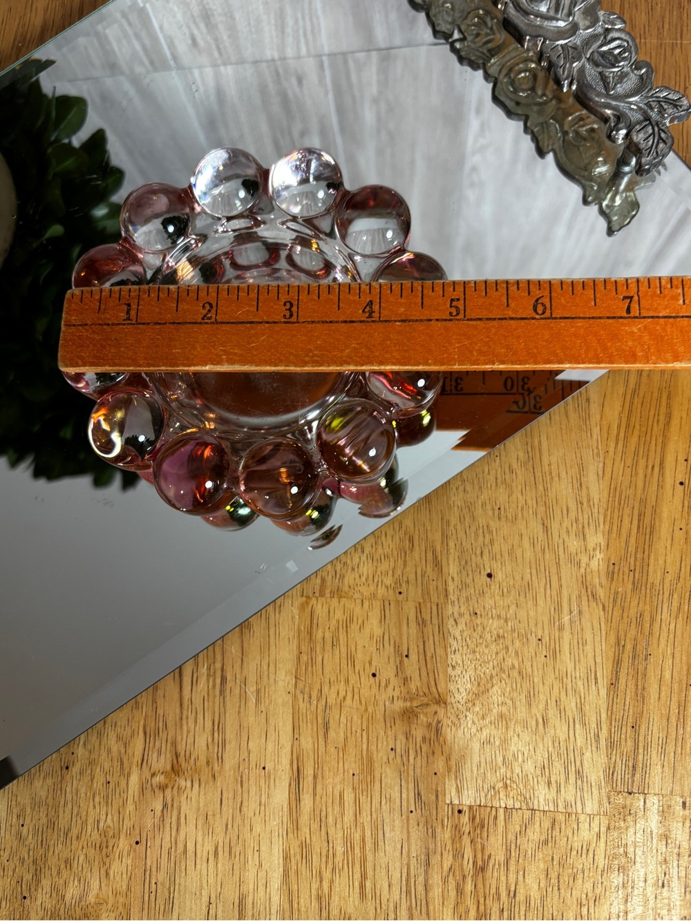 Vintage Pink Bubble Glass Candle Holder Scandinavian Style Art Glass Mid-Century - Picture 4 of 5